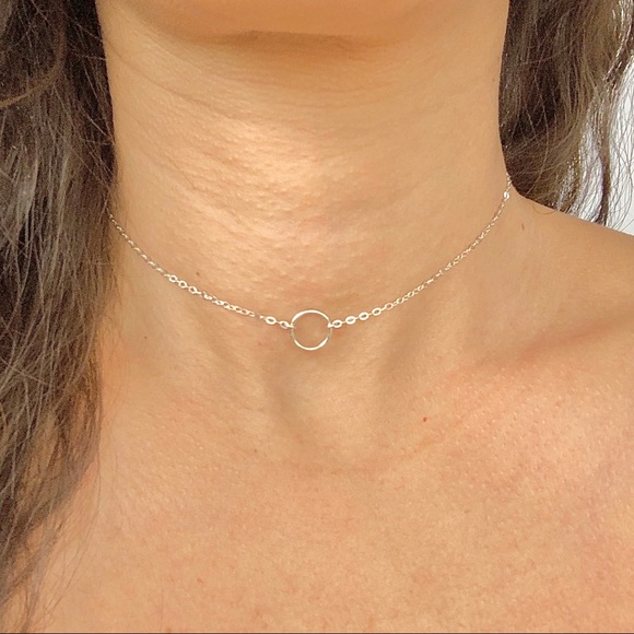 Sterling Silver Mini O Ring Circle Choker Necklace